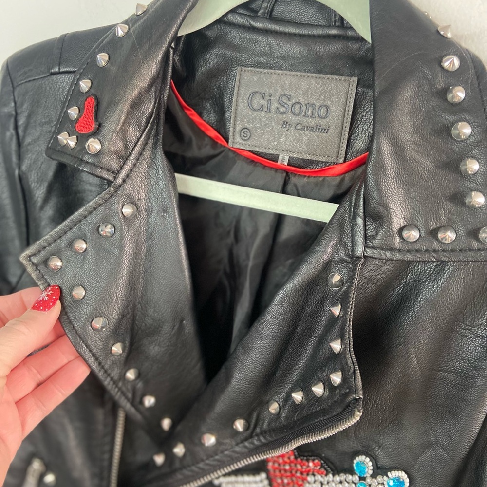 Ci Sono Black Embroidered Leather Jacket - Picture 6 of 10